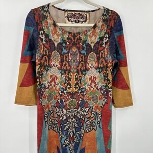 Amma Womens Multicolor Kaleidoscope Geometric Print High Low Maxi Dress Small